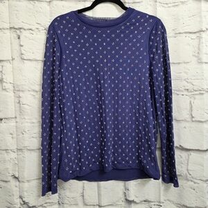 Scoop Crystal Embelishments Mesh Navy Blue Top Size Large